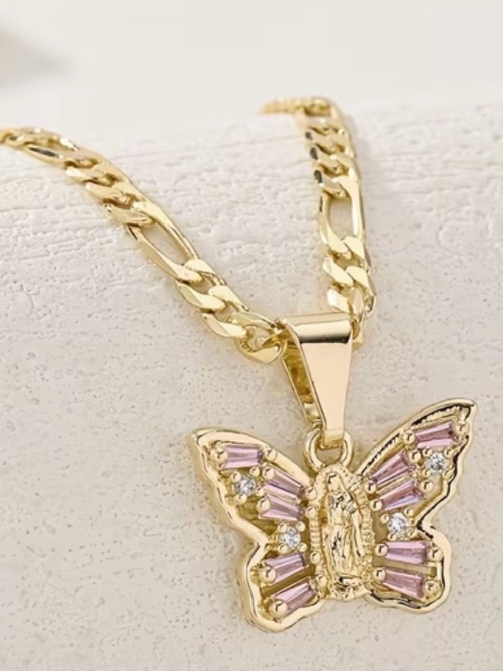 Cuban link chain butterfly charm Necklace